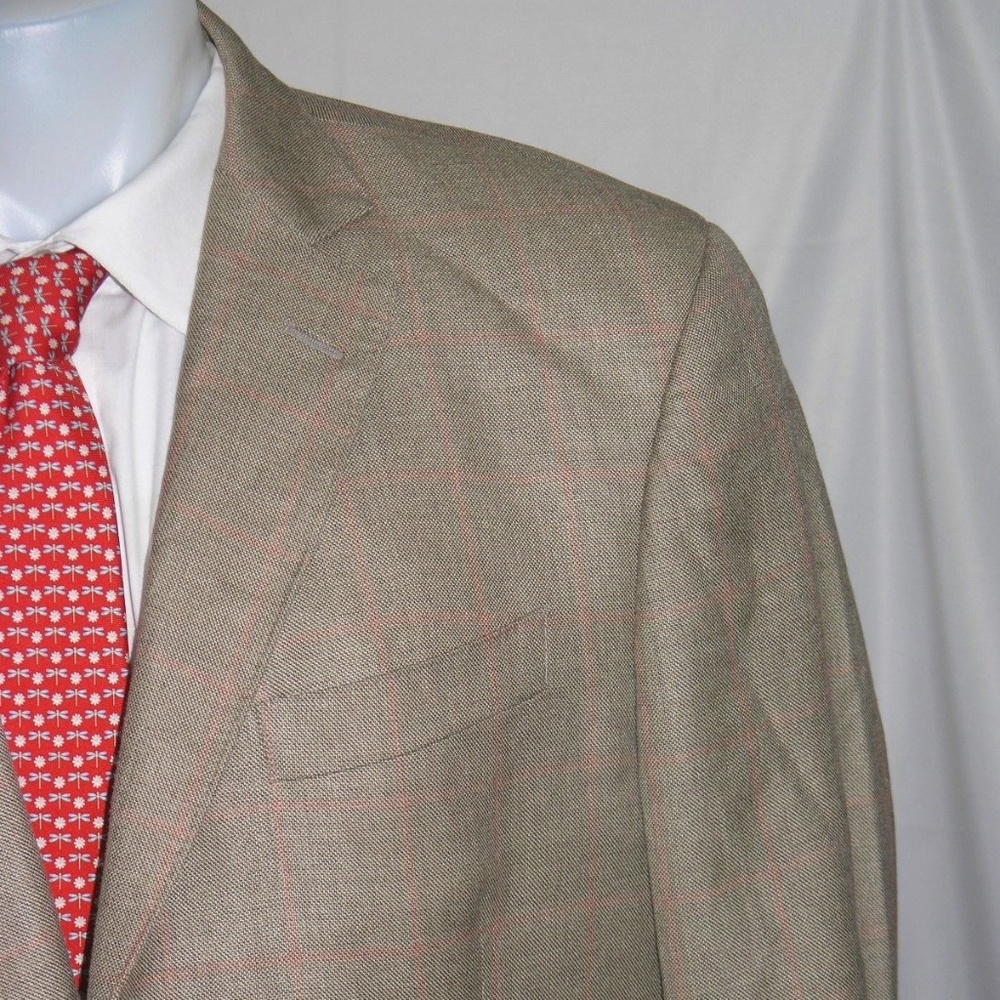 Brooks Brothes 1818 Regent Silk Blend Tan Plaid Three Button Sport Coat 44R